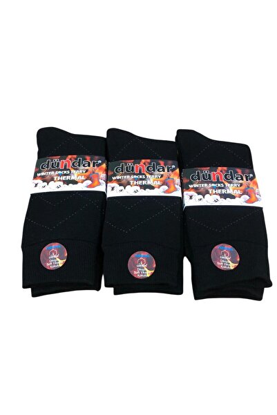 Dündar 3-Piece Men's Patterned Thermal Towel Winter Socks Stitch-Free Socks Size 40 - 44 No