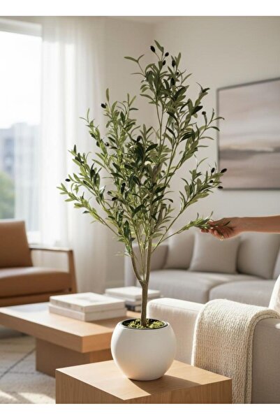 Nettenevime Yapay Zeytin Ağacı Beyaz Küre Saksıda 120cm Doğal Görünümlü Yapay Ağaç