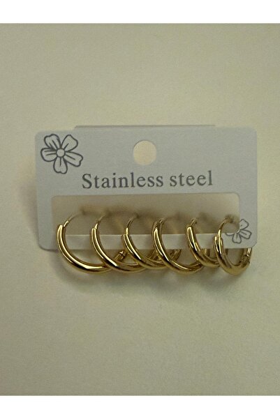 stainless steell طقم أقراط دائرية من الفولاذ بلون ذهبي مكون من 6 قطع