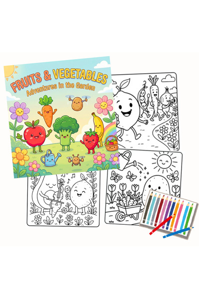 OBRO Carte de colorat pentru copii cu cadouri de Crăciun – Fructe și legume – 40 de modele, pagini groase, 21 x 21 cm