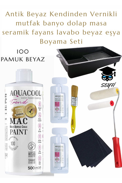 Aquacool Trend kendiliğinden vernikli çelik ahşap kapı beyaz eşya mutfak dolabı fayans petek metal boya 500 ml set