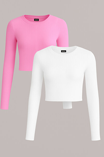 ÖZ PAMUK 2 BUC Bluză crop tip camisolă cu decolteu rotund pentru femei