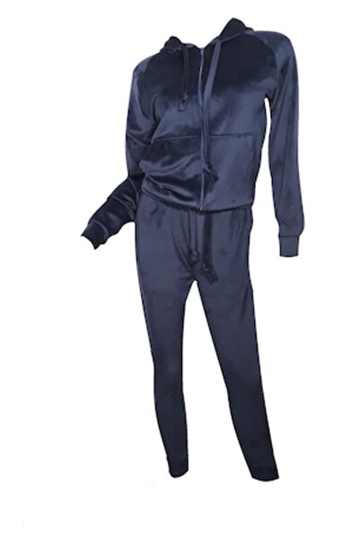 L-line fashion Women's velvet two-piece tracksuit, dark navy, S