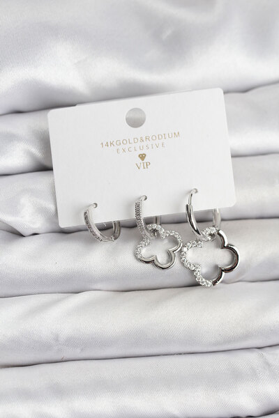 Epilons طقم أقراط نسائية من 3 قطع من النحاس الفضي من يونكا - TJ-BKP11452 ZENV...