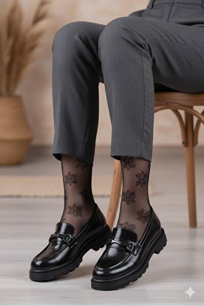 fort 35831 Black Comfortable Loafer Women's Shoes with Opening Buckle Detail