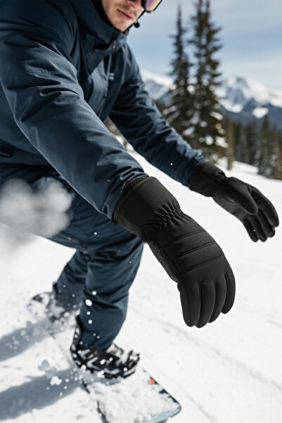 DeepSEA Чорні водонепроникні терморукавички з хутром для зими, лиж, мотоциклів та активного відпочинку (унісекс) 2617778