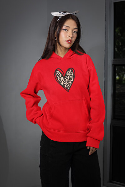 MG Heart Printed Cotton Long Sleeve Fleece-Lined 3 Yarn Hooded Women's Ka Hoo...
