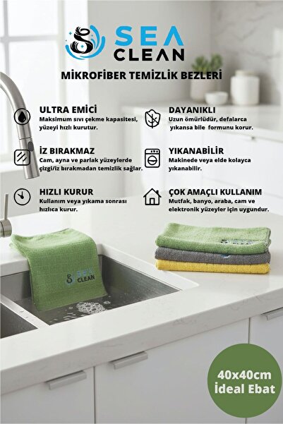 SEA CLEAN Mikrofiber kareli mutfak bezi 40x40cm koku yapmaz,leke tutmaz,iz bırakmaz, çabuk kurur (1adet PEMBE)