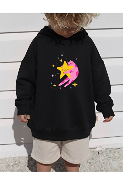 LORVEX Swea pentru copii supradimensionată tricou – Imprimeu cu pisică îmbrăț...