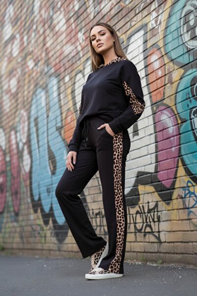 Mossta Leopard Detailed Tracksuit Set - Black
