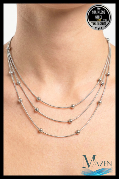 MAZEN Modern Üç Katlı Minimal Toplu Çelik Kolye Model