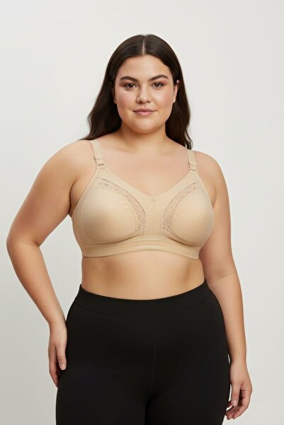 enmodaiçgiyim Skin Color Plus Size Cotton Shaping / Sculpting Bra -Wireless Wire Free Non-Padded Lace Combed Cotton Minimizer