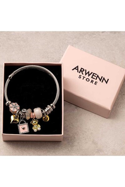 CLARİS Sevgiliye Arkadaşa Hediye Ayıcık ve Anahtar Charmlı Çelik Bileklik