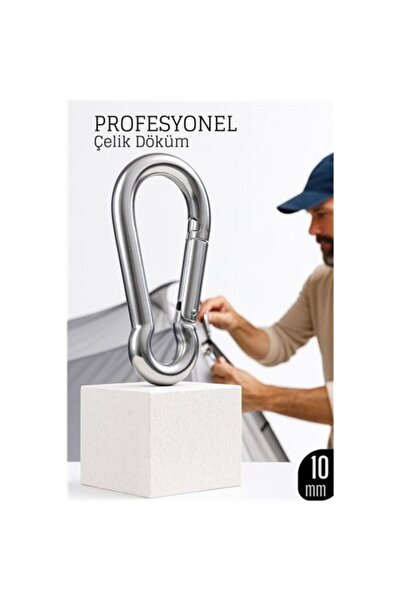 Fırsatkolik Steel Side Opening Carabiner -10 mm Secure Lock for Camping, Clim...