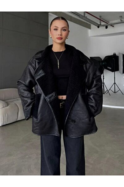 franky B Palton de piele de căprioară K decolteu petrecut în V pentru femei s...