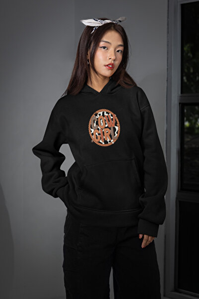 MG قميص نسائي من القطن مطبوع عليه COW GIRL بأكمام طويلة مبطن بالصوف 3 خيوط بغ...