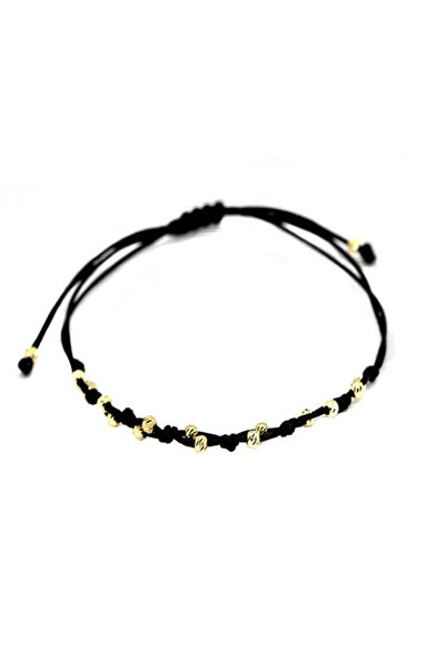 Beejou Brățară din aur galben de 14K cu șnur negru