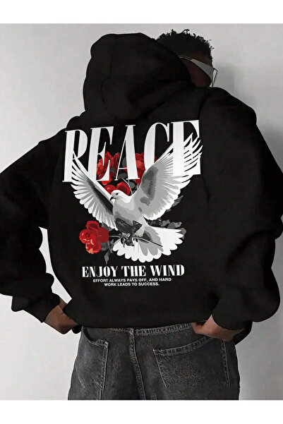 Zonsra Unisex Peace Printed Hooded Sweatshirt