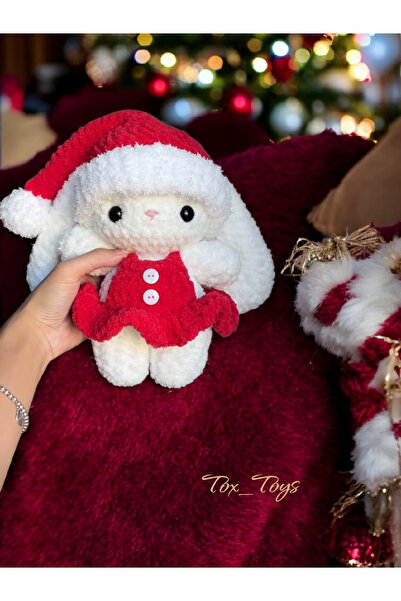 Toystox Amigurumi kırmızı elbiseli oyuncak sevimli tavsancık