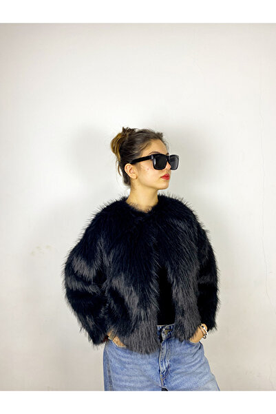 Krc Atelier Kadın Premium Kalite Kancalı Siyah Suni Kürk