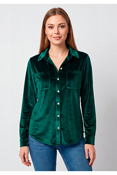 Little Visqon Cepli Düğmeli Yumuşak Dokulu Günlük Şık Kadife Gömlek