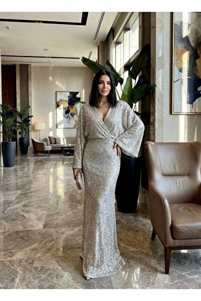 Sultan Ekşioğlu Yarasa kol payetli abiye gece elbisemiz