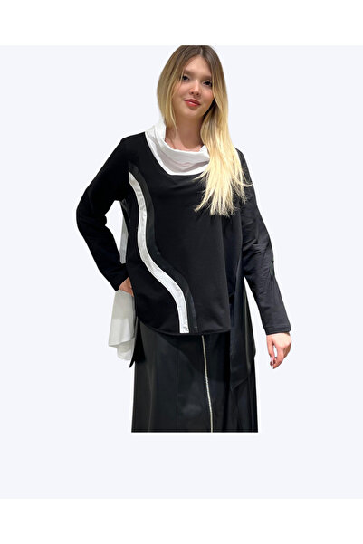 Invee Siyah Beyaz Tasım Kadın Bluz