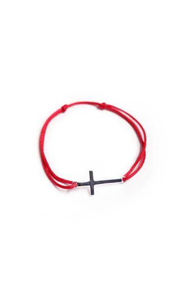 Wild Bracelets Bratara Bebe reglabila din Argint 925 cu charm Cruciulita plina si snur rosu de matase