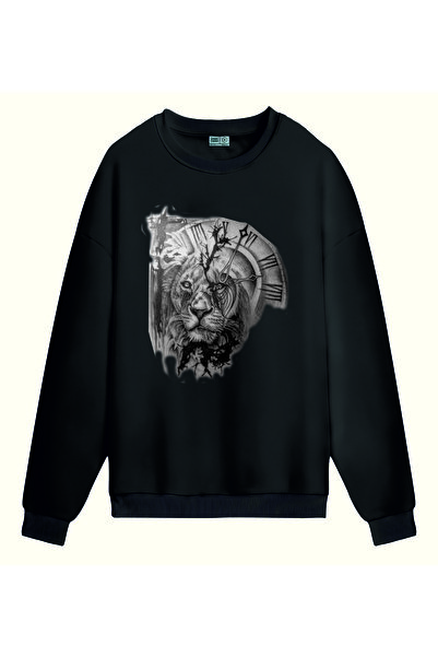 PİXELİA Lion Watch-Compass Printed Sweatshirt