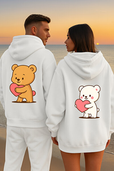 NEVERMIND Hanorac combinat cu inimă de ursuleț iubit – unisex supradimensiona...