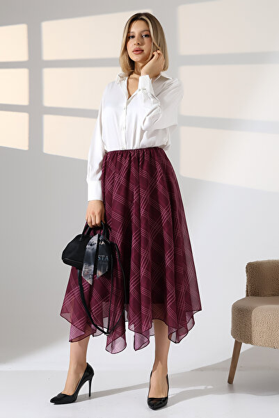 lubiti تنورة شيفون غير متماثلة بنمط منقوش – قماش خفيف وتصميم عصري