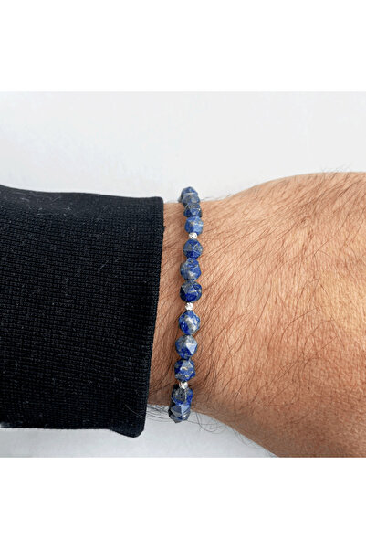 Beejou Brățară lapis lazuli cu mărgele - aur alb de 14K