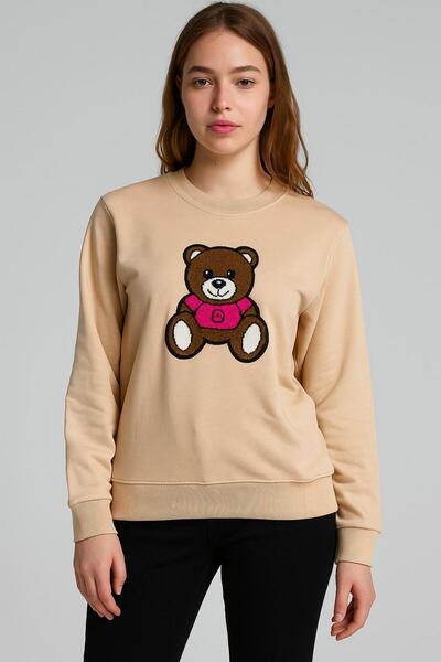 MODARENGİN Bear Embroidered Sweatshirt Without Shards, 3 Threads