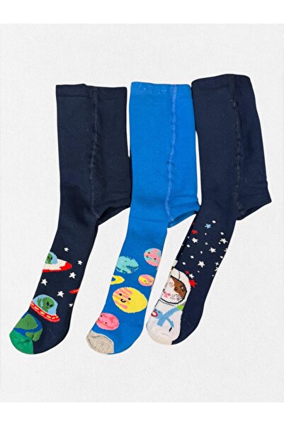 Fil Kids Boy's Pantyhose Cotton Washed Fabric Navy Blue Blue Planets Space Pa...