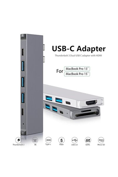Q-Elite Stație de andocare USB-C 8 în 1 (Thunderbolt 3, HDMI 4K, USB-A 3.0, S...