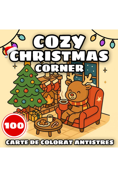 COZY Carte de Colorat, 100 de Ilustratii Christmas Corner, Coperti Laminate