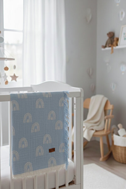 Caramell %100 Pamuk Müslin Nefes Alabilen Bebek Battaniyesi – Gökkuşağı Desenli