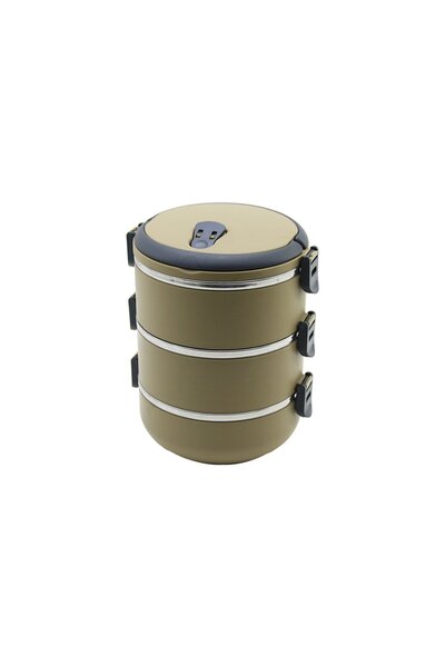 Go İthalat Brown 3-Piece Travel Stone Storage Container 1.8Lt (4989)