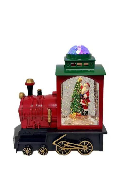 OEM Christmas Train Locomotive Figurine with Santa & Tree, Musical, Moving Snow, Battery-Operated, Vinta