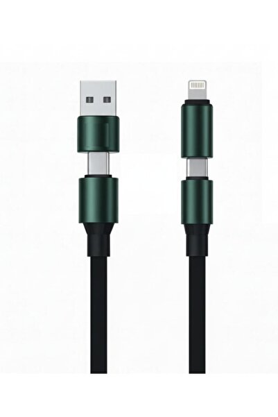 Başkenttekno 240W Ultra Süper Hızlı 4 In 1 Çoklu Şarj Kablosu & Data Kablo USB To Type-C / Type-C / To Lightning