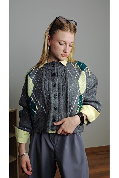 Aten كارديجان بنمط البقلاوة باللون الرمادي