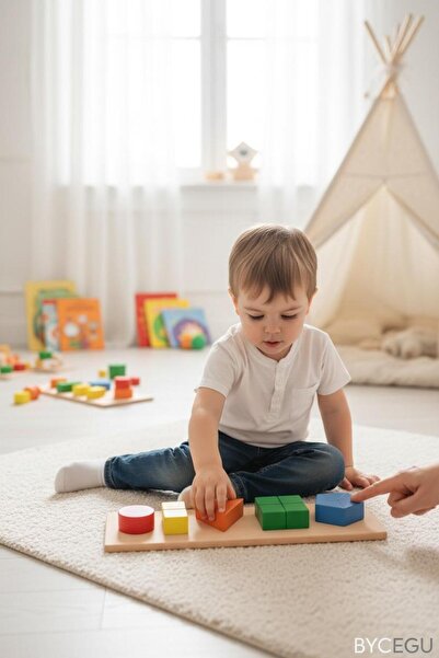 BYCEGU 00025 3D Lİ ZEKA GELİŞRİCİ AKTİVİTE OYUNCAĞİ AHŞAP OYUNCAK GEOMETRİK B...