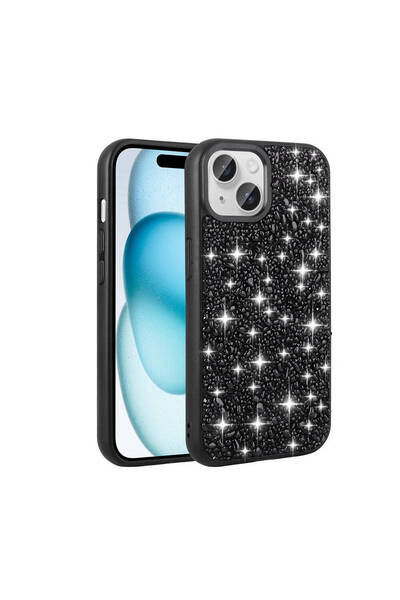 Netzy غطاء آيفون 15 بتصميم حجر لامع من سلسلة SAFA - أسود