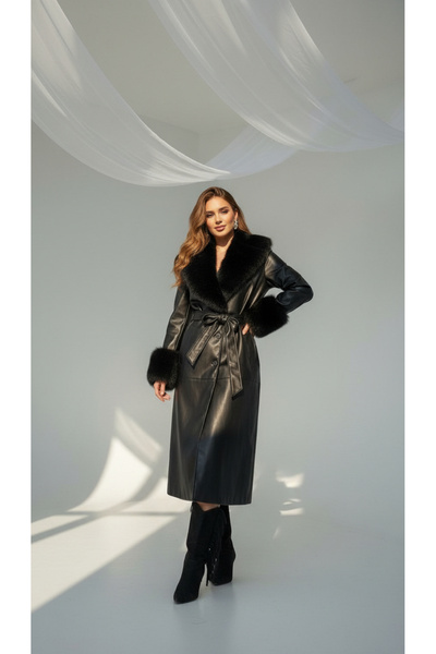 Zafirae Premium Kürk Detaylı Cepli İthal Deri Kaban