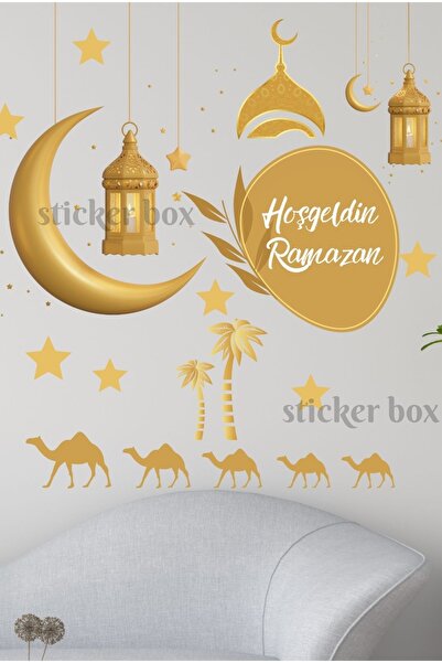 Think And Print Hoşgeldin Ramazan Gold Duvar Sticker Seti | Cam ve Ev Dekoras...