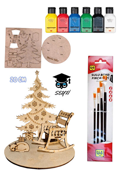 SEYFİKİRTASİYE ahşap boyama parçalar yılbaşı özel 6x75 ml akrilik boya ve 4 adet fırça ile