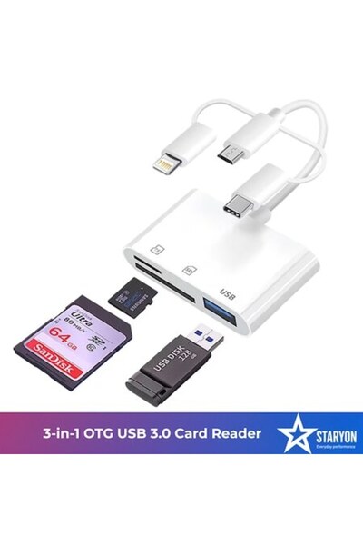 Staryon Adaptor telefon OTG 3 în 1 Lightning / USB Tip-C / Micro USB