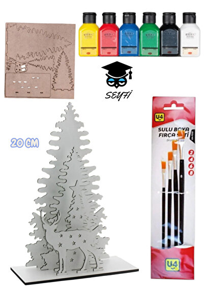 SEYFİKİRTASİYE ahşap boyama parçalar yılbaşı özel 6x75 ml akrilik boya ve 4 adet fırça ile