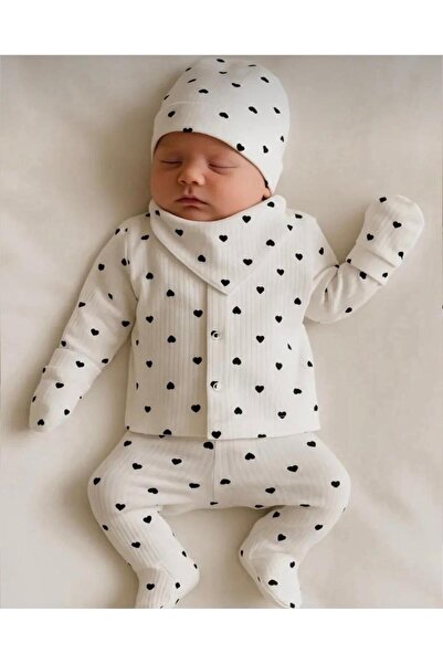 İpek طقم خروج من المستشفى مصنوع من القطن بنسبة 100% بنمط قلب لحديثي الولادة