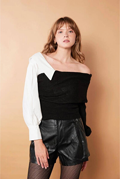 esilamoda Siyah Gömlek Detay Kazak